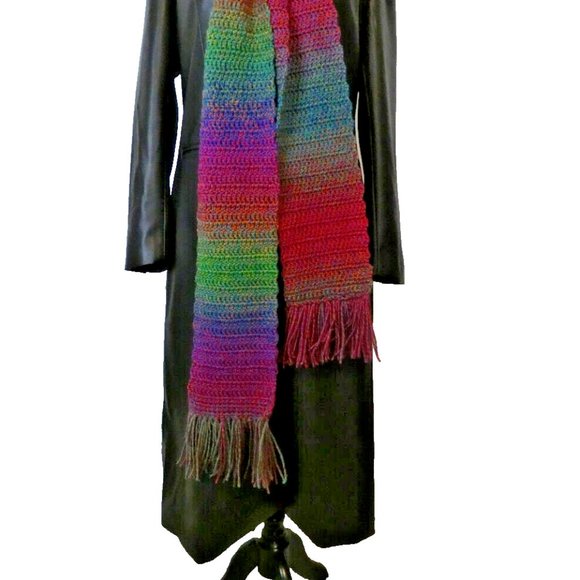 Colorful Scarf 95x5.5 Long Handmade Crochet Knit Men Women Christmas Multi NWT - Picture 8 of 8
